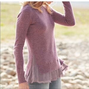 Garnet Hill Shirttail Cashmere Lace Sweater S